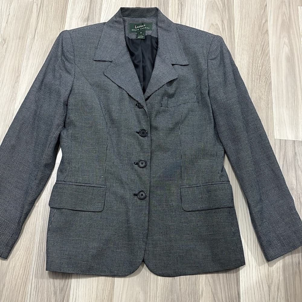 Lauren Ralph Lauren Women’s Plaid Blue Ivory Office‎ Work Blazer Size 8